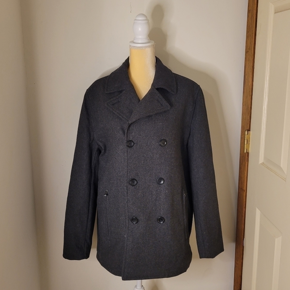 N𝅺WOT - London Fog Women's Grey Wool Pea Coat- Size (M)